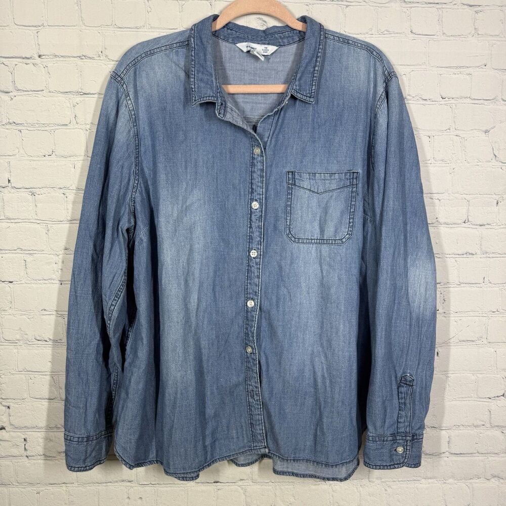 Old Navy The Classic Shirt Women XXL Blue Chambray Denim Button Up 100% Cotton - Picture 2 of 9